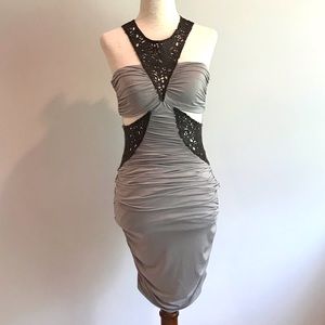 Sexy Bebe Bodycon Leatherette Mini Dress Grey - XS